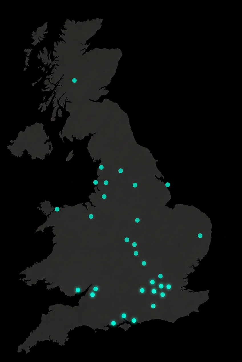 Stylised UK map showing Volaro's network reach across major cities